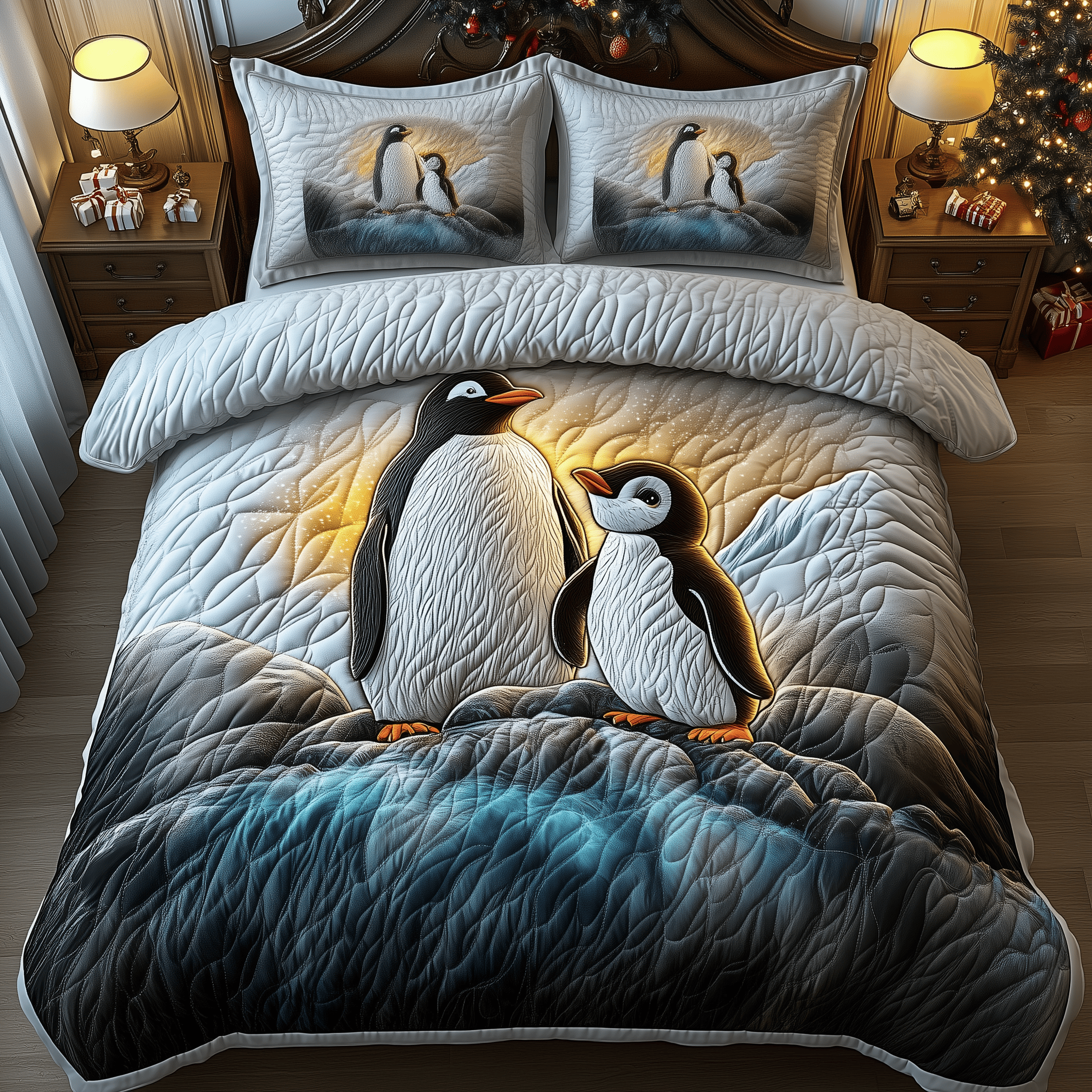 Penguins Magical Twilight Quilted Bedding Set Penguin Presents For Her