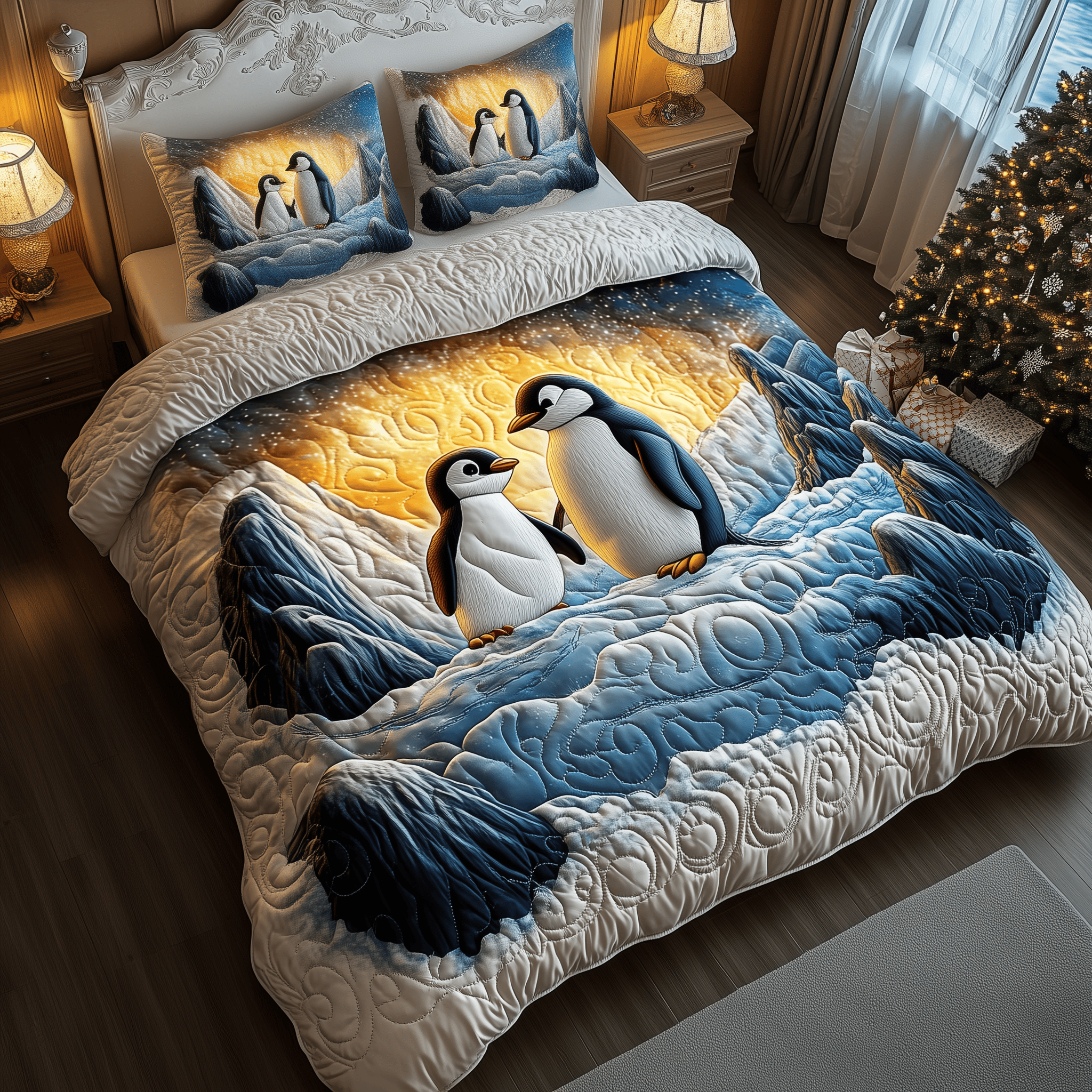 Penguins Magical Twilight Quilted Bedding Set Penguin Themed Gifts