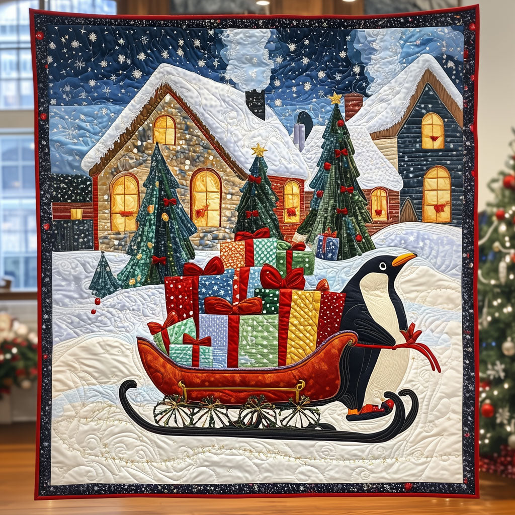 Penguins Presents Quilt Trendy Quilt Blanket Gift for Modern Home