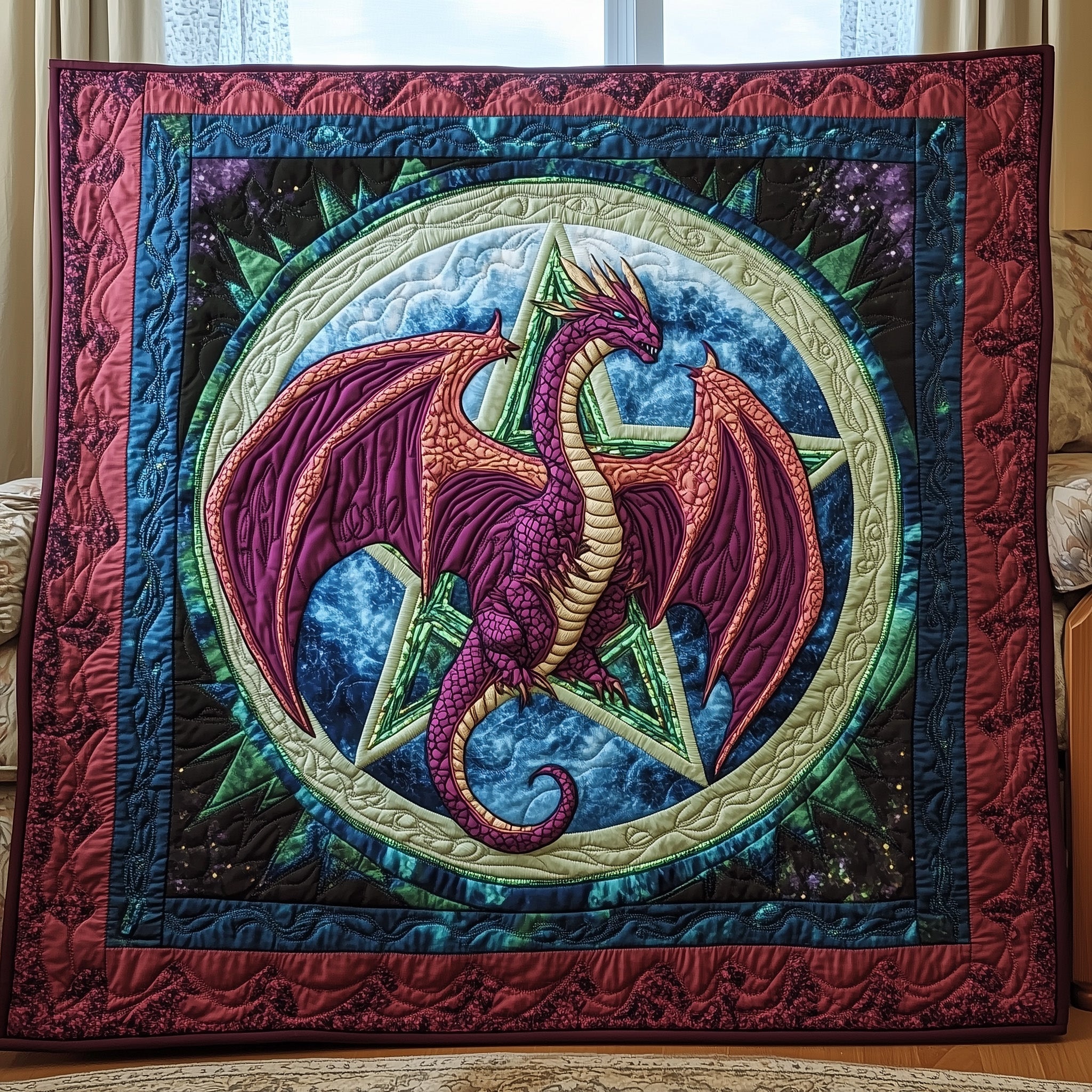 Pentagram Of Dragon Quilted Blanket Cute Bed BlanketDragon Gifts For 10 Year Olds