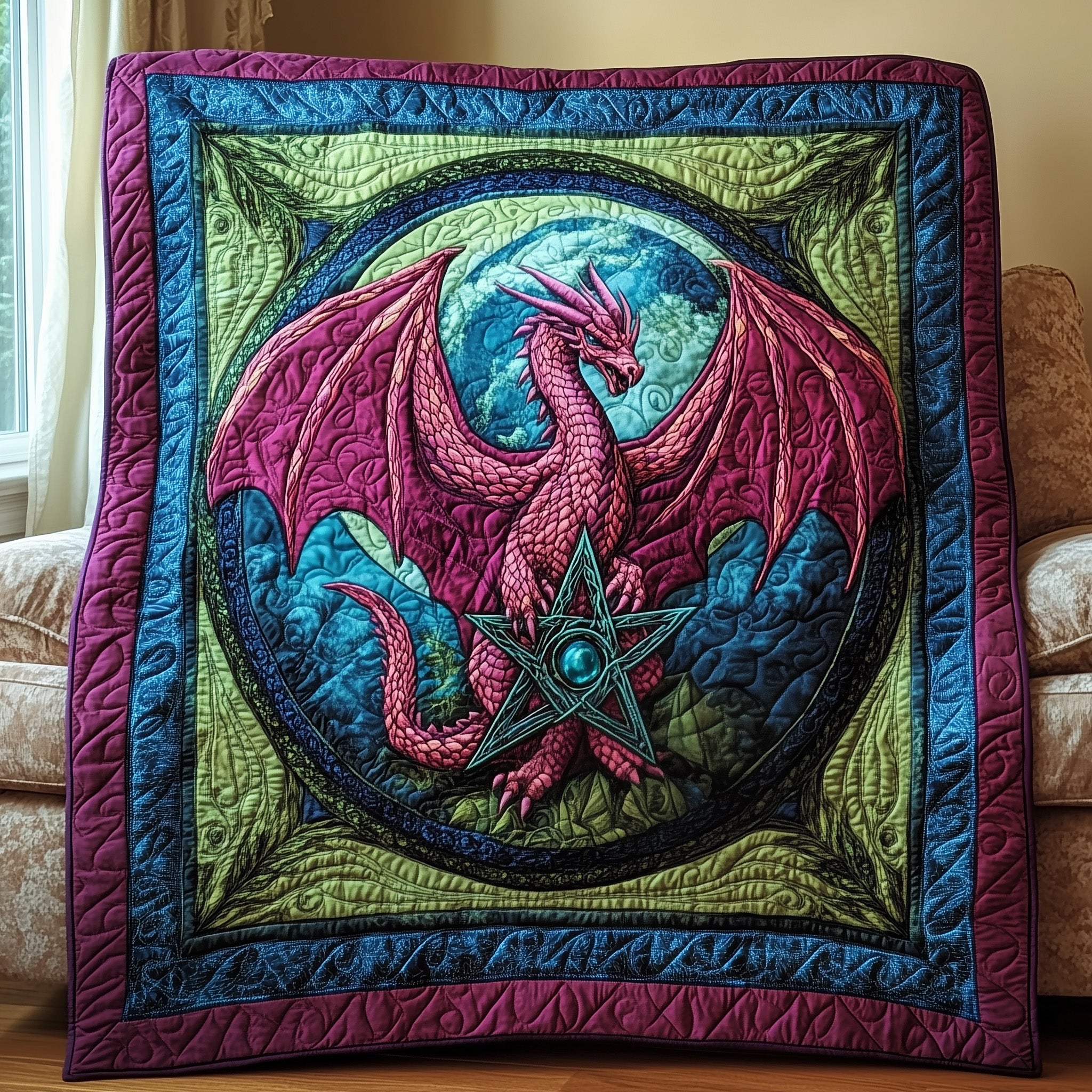 Pentagram Of Power Quilted Blanket Cute Bed BlanketDragon Related Gifts