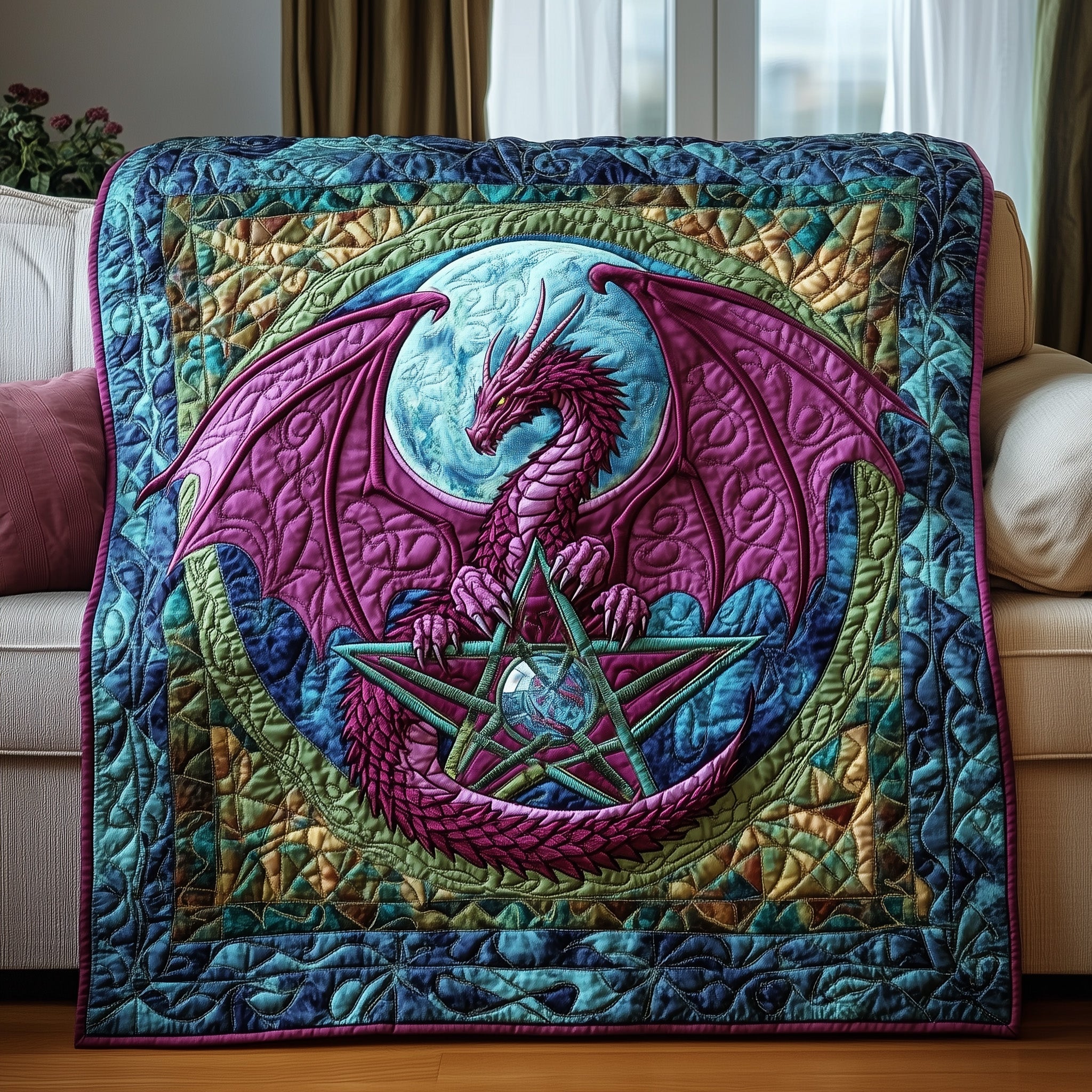Pentagram Of Power Quilted Blanket Cute Bed BlanketUnique Dragon Gifts