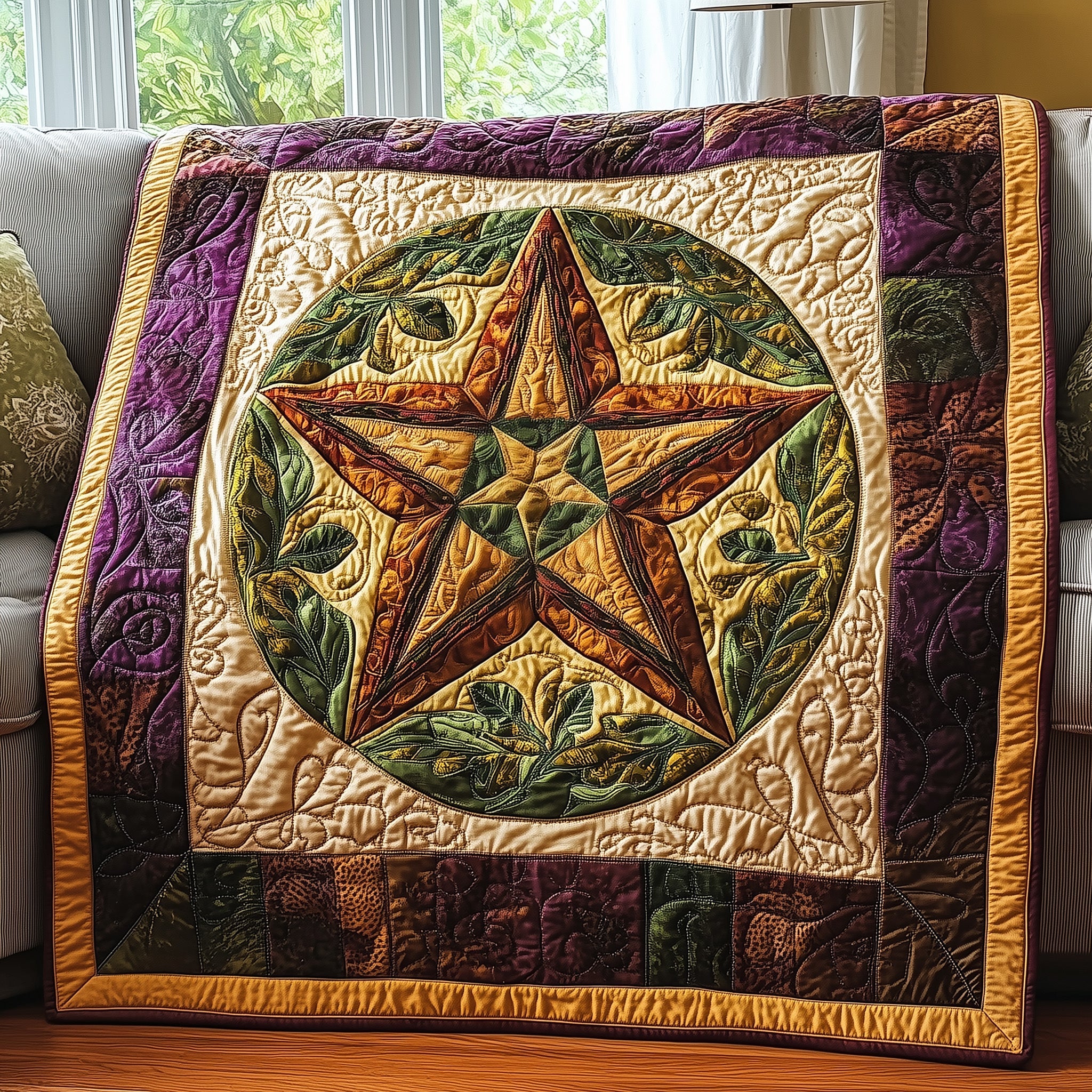 Pentagram of the Wild Quilted Blanket Merchandise Throw BlanketCool Gifts For Hippies