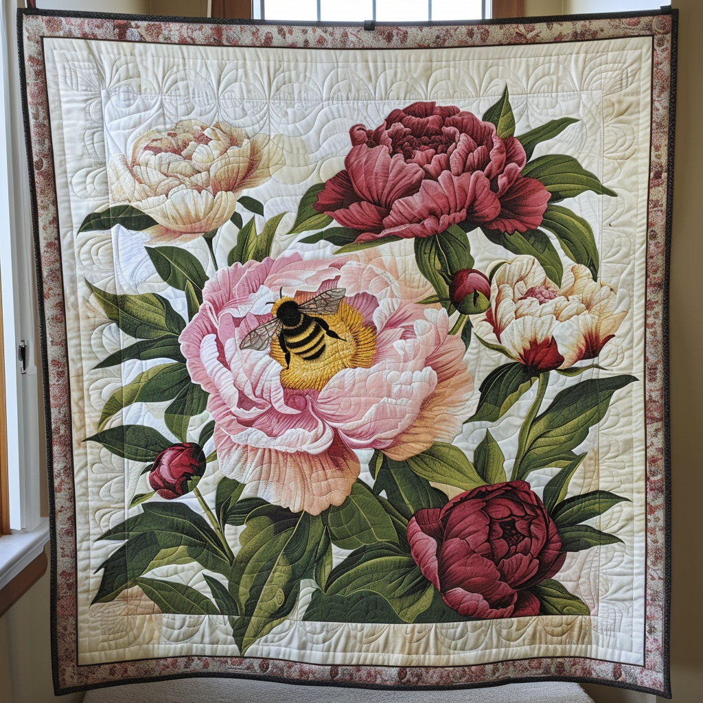 Peony Bee Quilted Blanket Cute Fuzzy Blankets