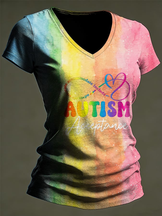 People Accommodate Include Shape V-Neck Shirt Autism Awareness Clothing Gift Ideas
