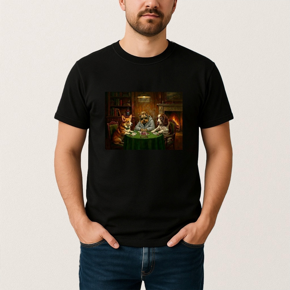 Peppah Otis And Hugo Dogs Playing Poker T-Shirt Corgi Bulldog Spaniel Poker Shirt Pet Lover Gift