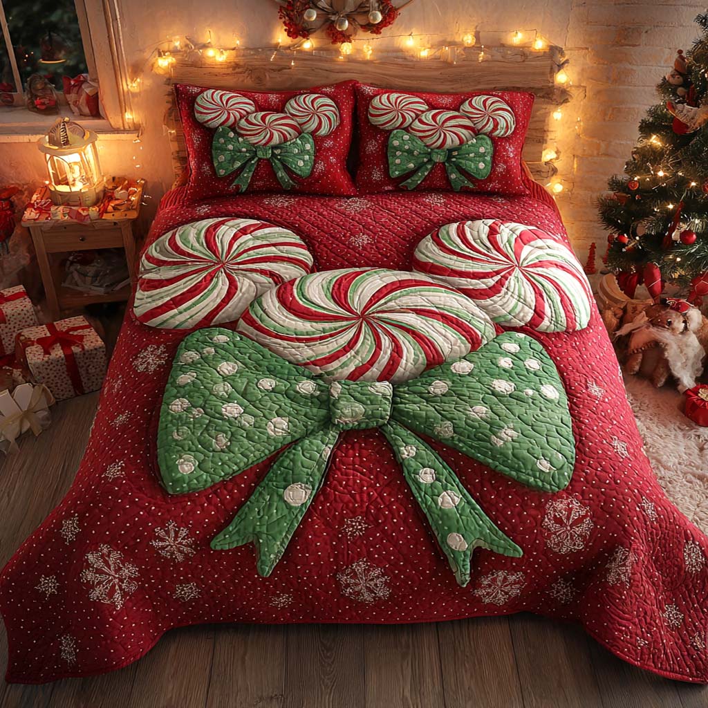 Peppermint Charm Quilted Bedding Set Holiday Duvet Cover Set Best Stocking Stuffers For Men