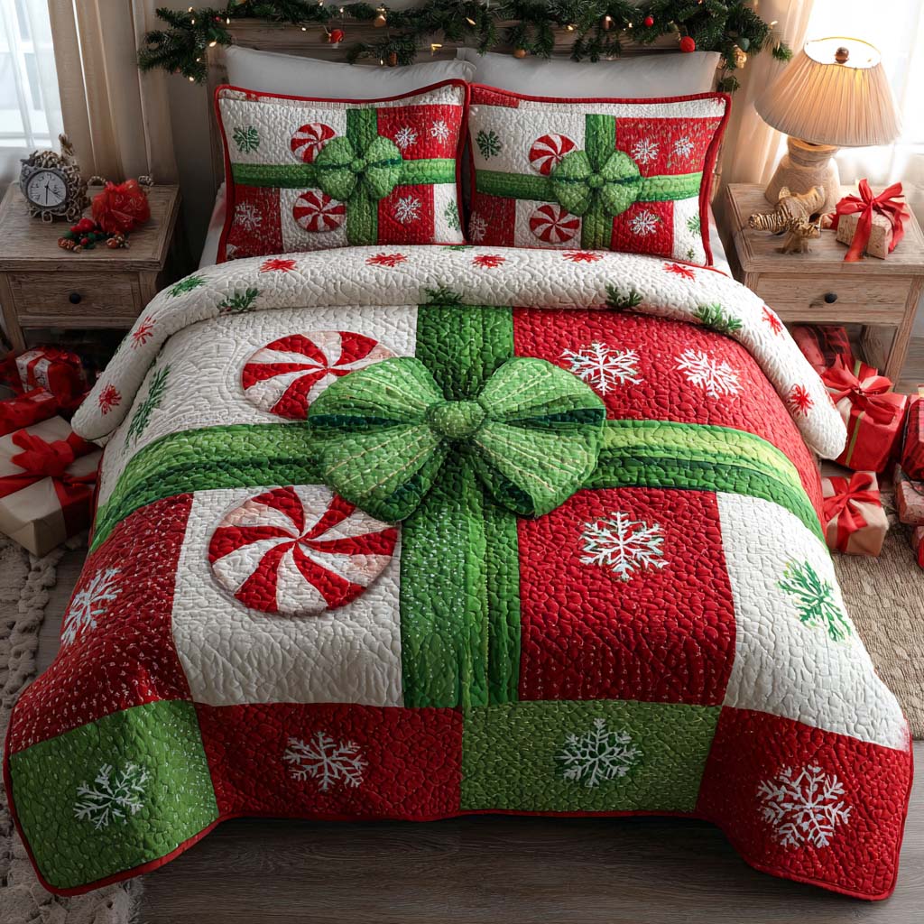 Peppermint Gift Glow Quilted Bedding Set Best Holiday Duvet Covers Great Family Gifts For Christmas