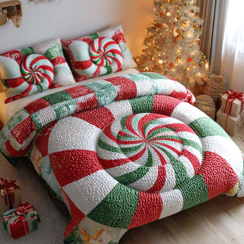 Peppermint Parade Quilted Bedding Set Xmas Duvet Sets Christmas Presents For Wife