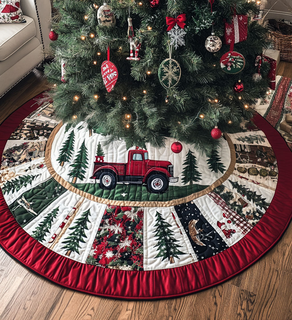 Peppermint Patch Quilted Christmas Tree Skirt Xmas Under Tree Decoration Seasonal Tree Area Decoration