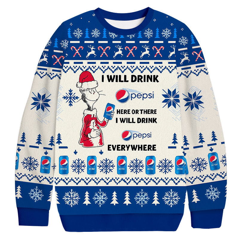 Pepsi Cat Hat Will Drink Everywhere Christmas Ugly Sweatshirt Christmas Gift For Friends Pepsi Cat Hat Will Drink Everywhere Christmas Ugly Sweatshirt Christmas Gift For Friends