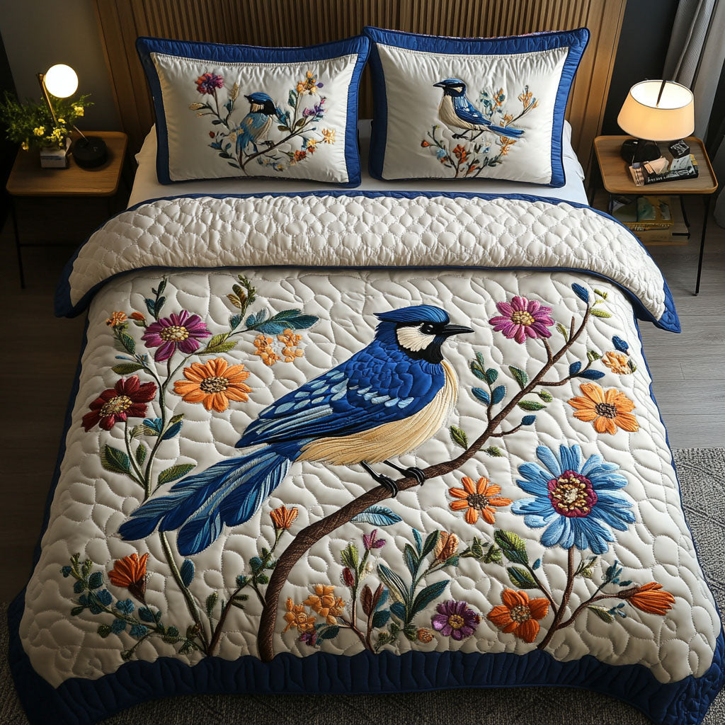 Perch and Petals Quilted Bedding Set Bedroom Decor Great Gifts For Birders