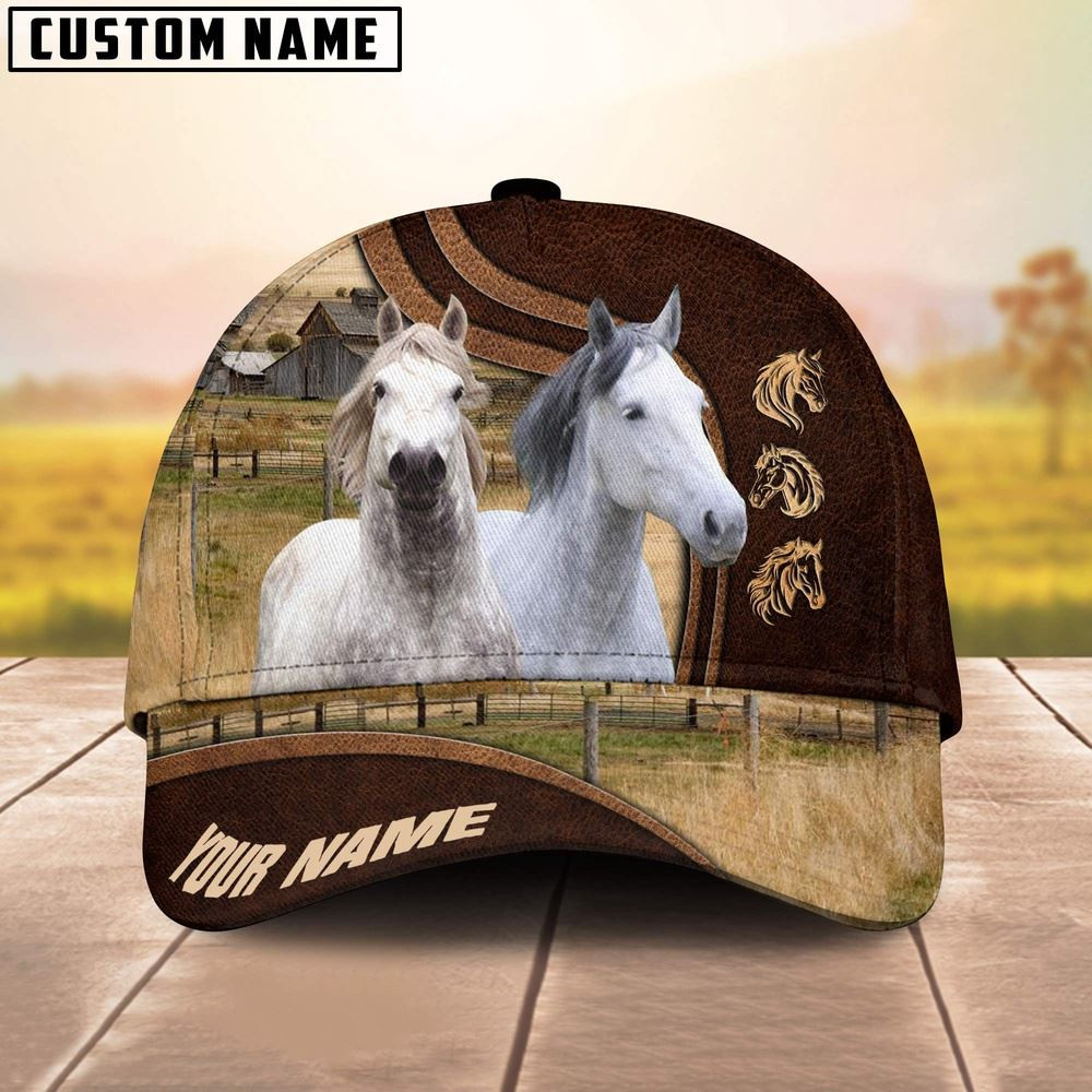 Percheron Horses Dark Brown Pattern Customized Name Cap Farm Cap Farmer Baseball Cap
