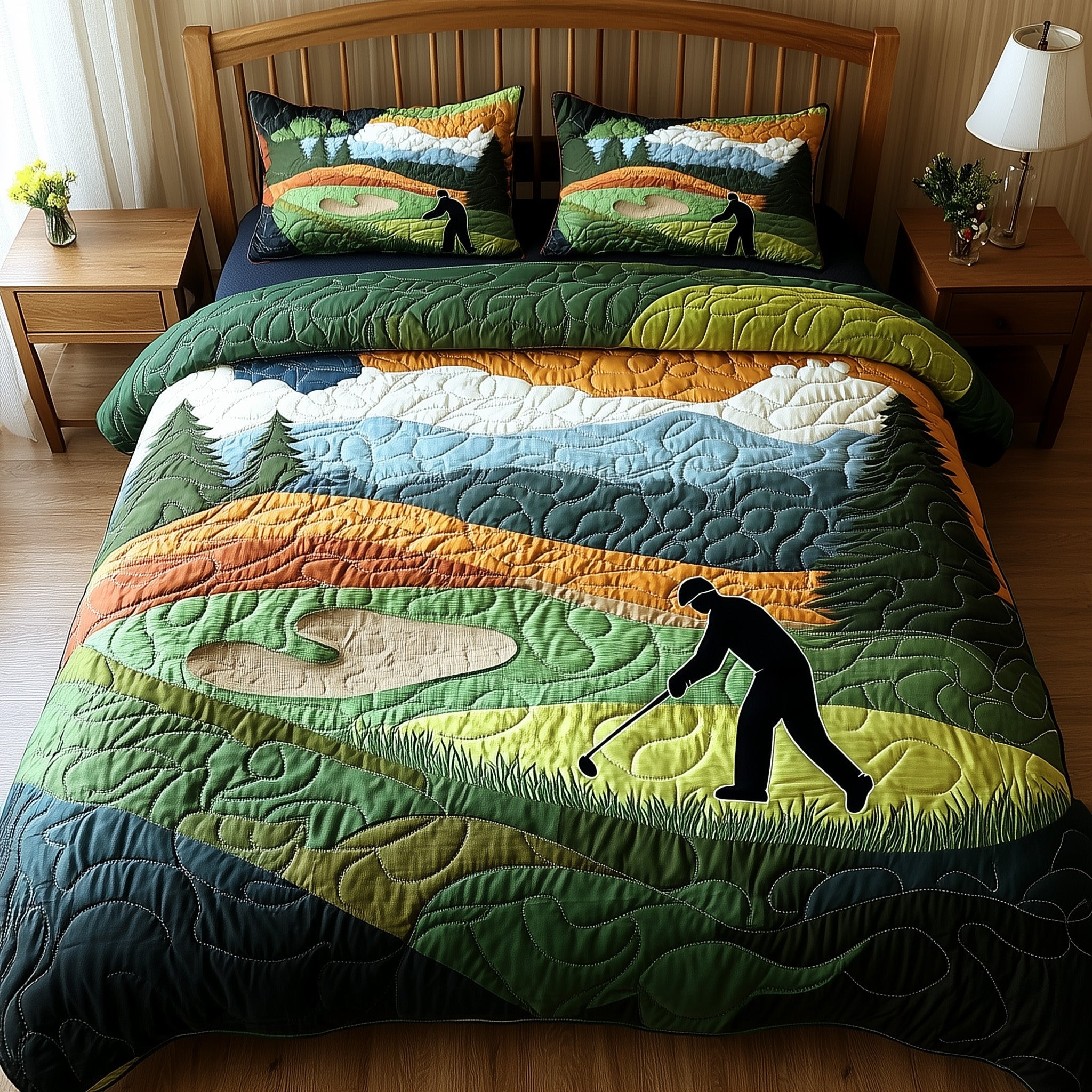Perfect Golf Swing Quilted Bedding Set Duvet Cover Merchandise Golf Gift Ideas