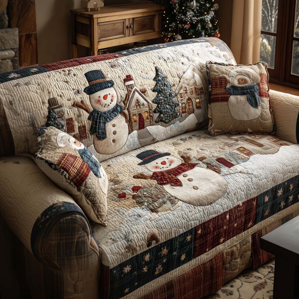 Perfect Snow Day Quilted Sofa Cover Holiday Couch Covers Grandparent Christmas Gifts