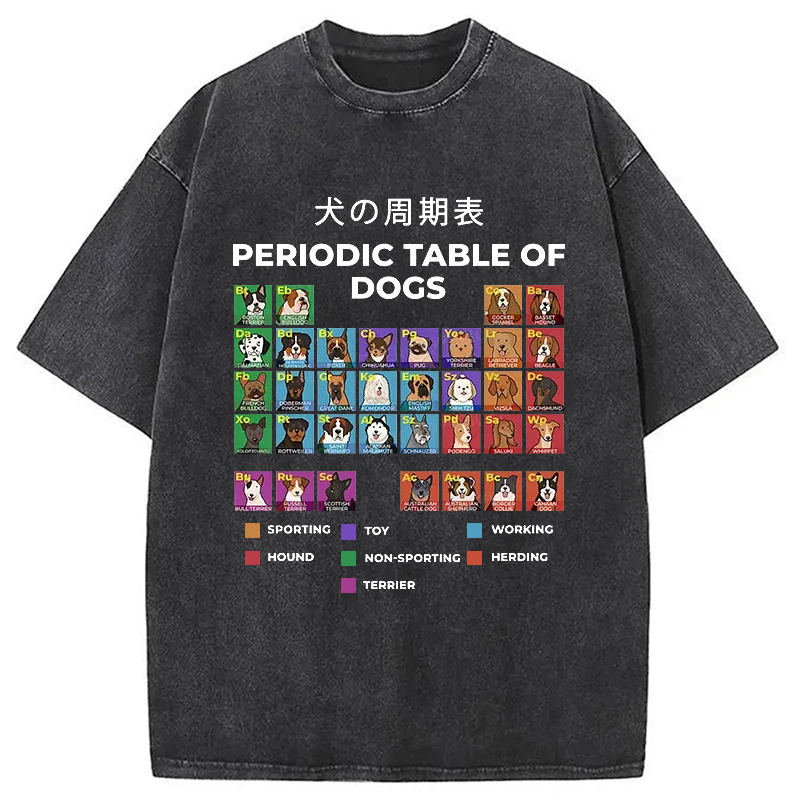 Periodic Table Of Dogs Washed T-Shirt Trendy Aesthetic Graphic Apparel Gifts For BFF