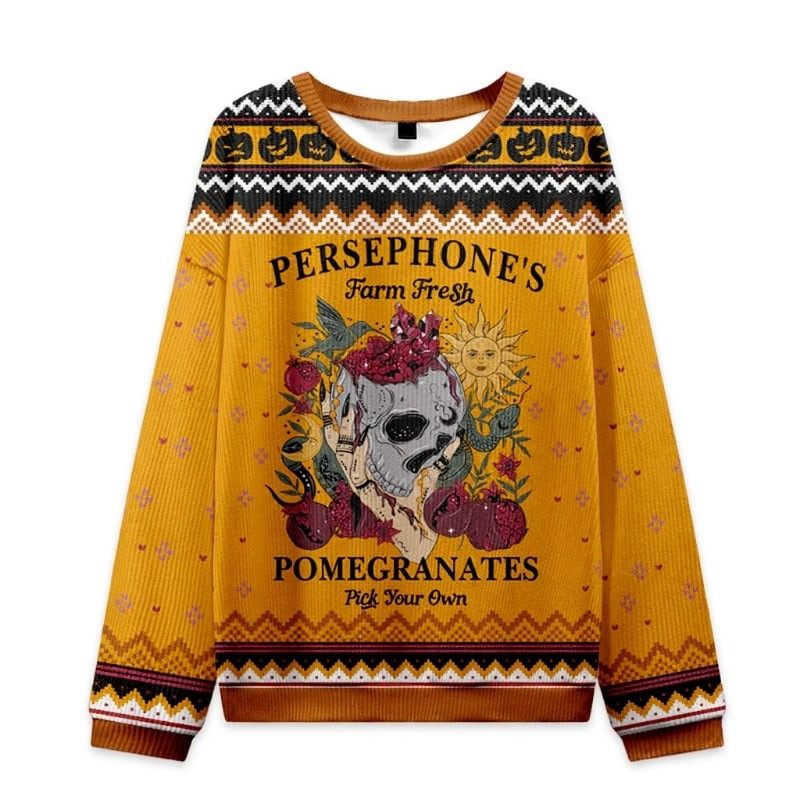 Persephone's Farm Fresh Pomegranates Ugly Christmas Sweater Gothic Xmas Outfit Gifts