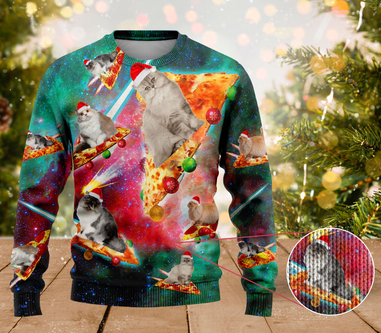 Persian Cat Pizza Ugly Sweater Christmas Sweater Funny Women Gifts For Cat Lovers