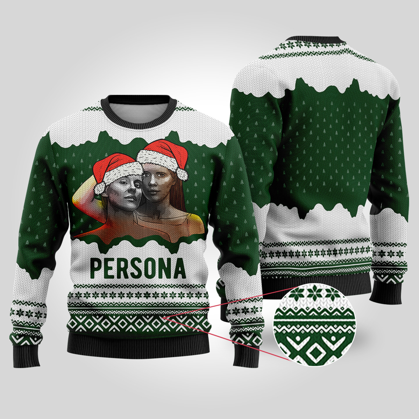 Persona Ugly Christmas Sweater Persona Ingmar Bergman Forest Green Warm Winter Merch Gift for Someone You Love