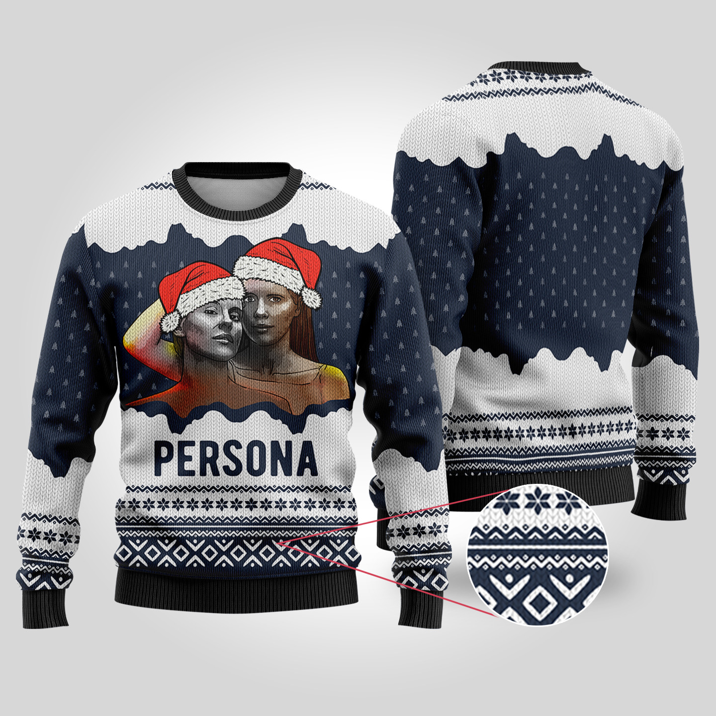 Persona Ugly Christmas Sweater Persona Ingmar Bergman Navy Warm Winter Merch Gift for Someone You Love