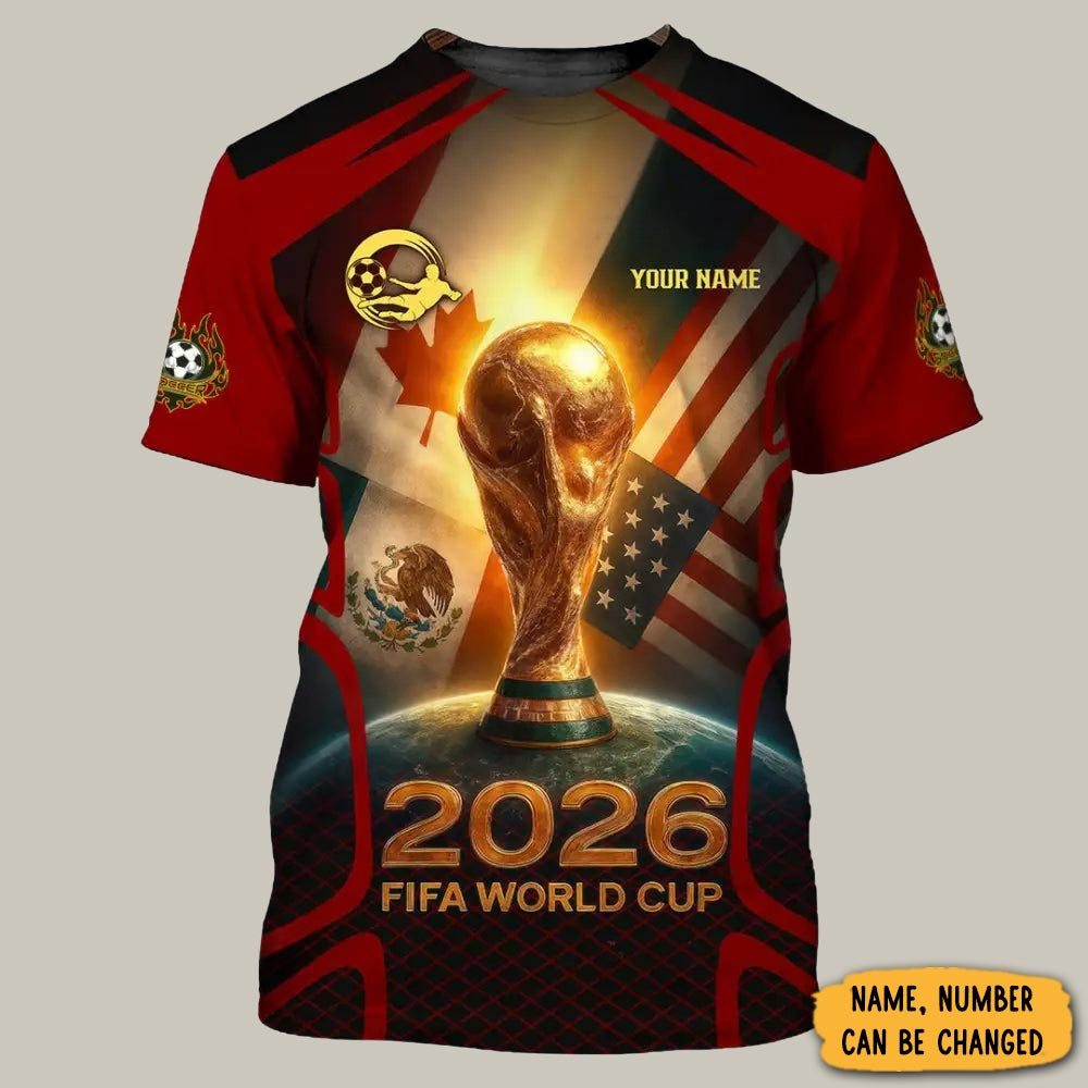 Personalied USA Canada World Cup 2026 T-Shirt Football World Cup Clothes Gift For Husband