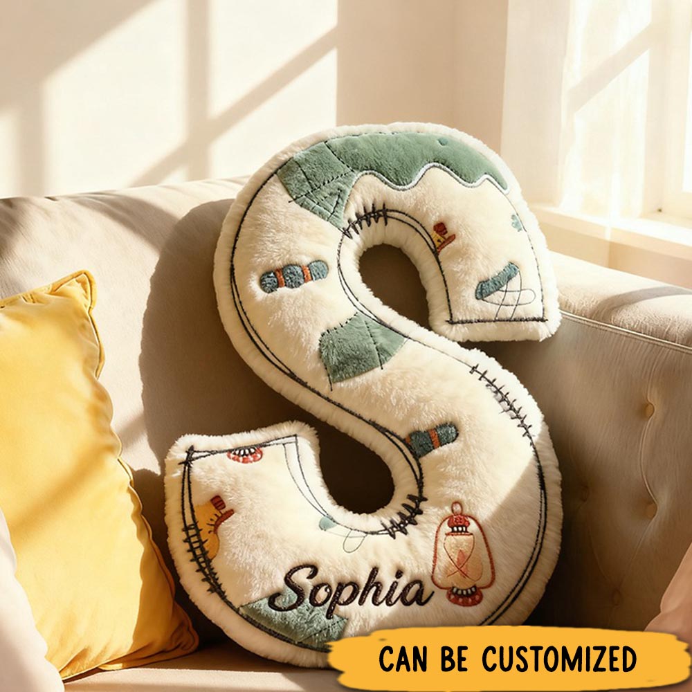 Personalised Camp Alphabet Letters Cushion Pillow Camping Outdoor Nature Lover Pillow Gift for Nature Outdoor