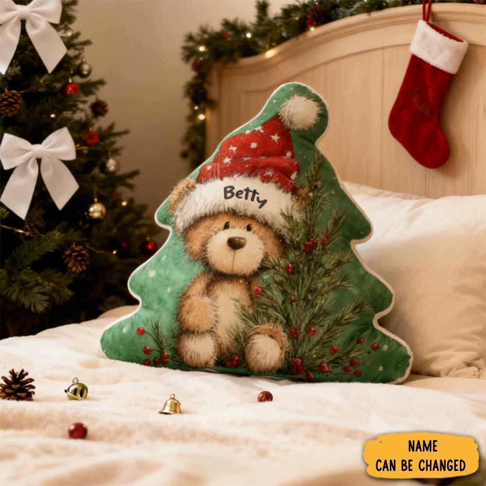Personalised Christmas Bear Shaped Pillow Christmas Gift For Family 3d Printed Design