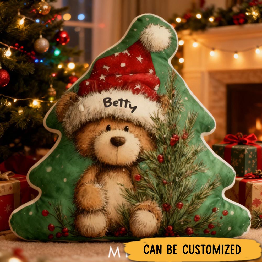 Personalised Christmas Bear Shaped Pillow Christmas Gift for Family 3D Printed Design