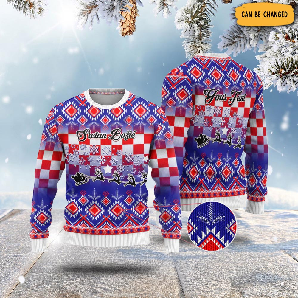 Personalised Croatia Christmas Ugly Christmas Sweater Sretan Bozic Croatian Embroidery Patterns