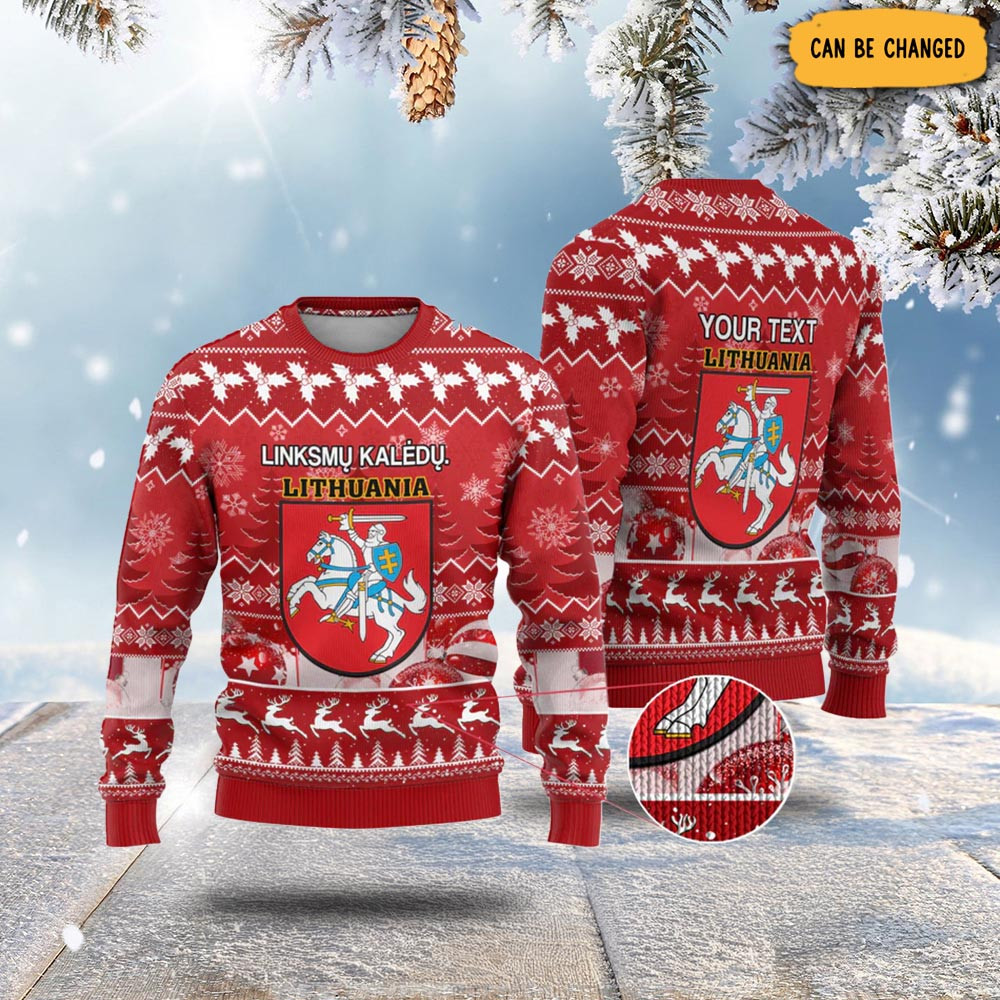 Personalised Lithuania Christmas Ugly Christmas Sweater Linksmu Kaledu