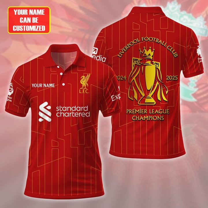 Personalised Liverpool Merch Champions Premier League 2025 Polo Shirt Red L.F.C Fan Gifts