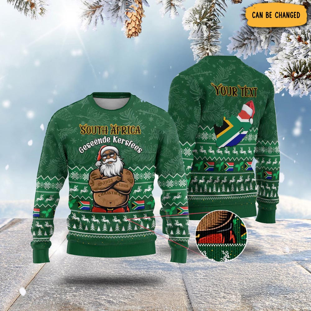 Personalised South Africa Christmas Ugly Christmas Sweater Cool Santa Claus With South African Map