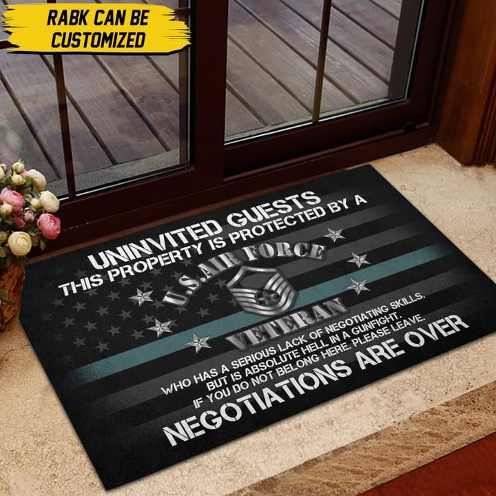 Personalised Uninvited Guests Air Force Doormat Gift for Veterans Day