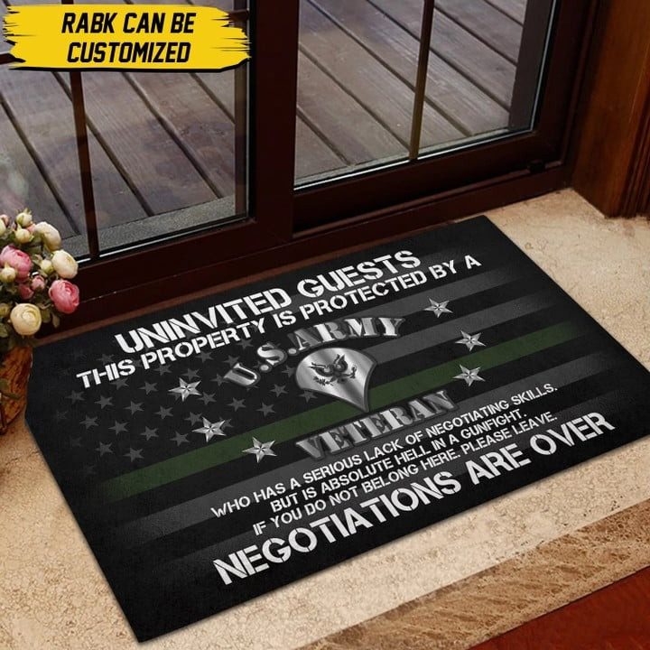 Personalised Uninvited Guests Army Doormat Gift for Veterans Day