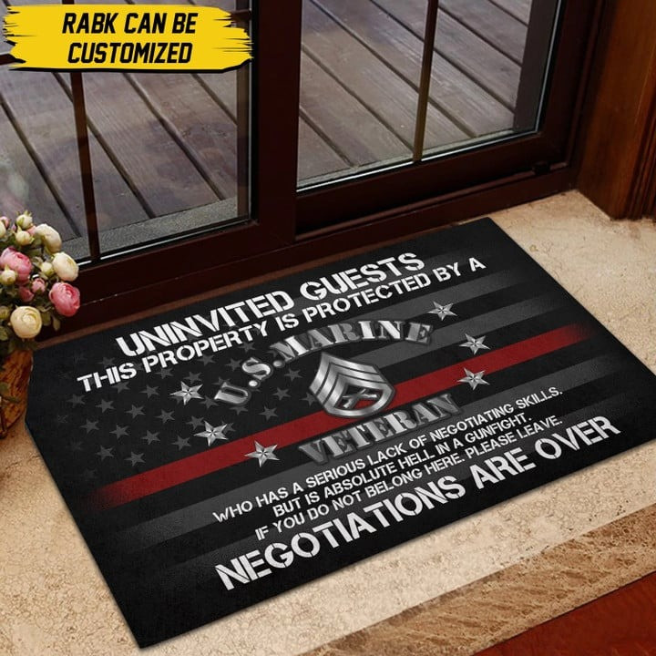 Personalised Uninvited Guests Marine Doormat Gift for Veterans Day