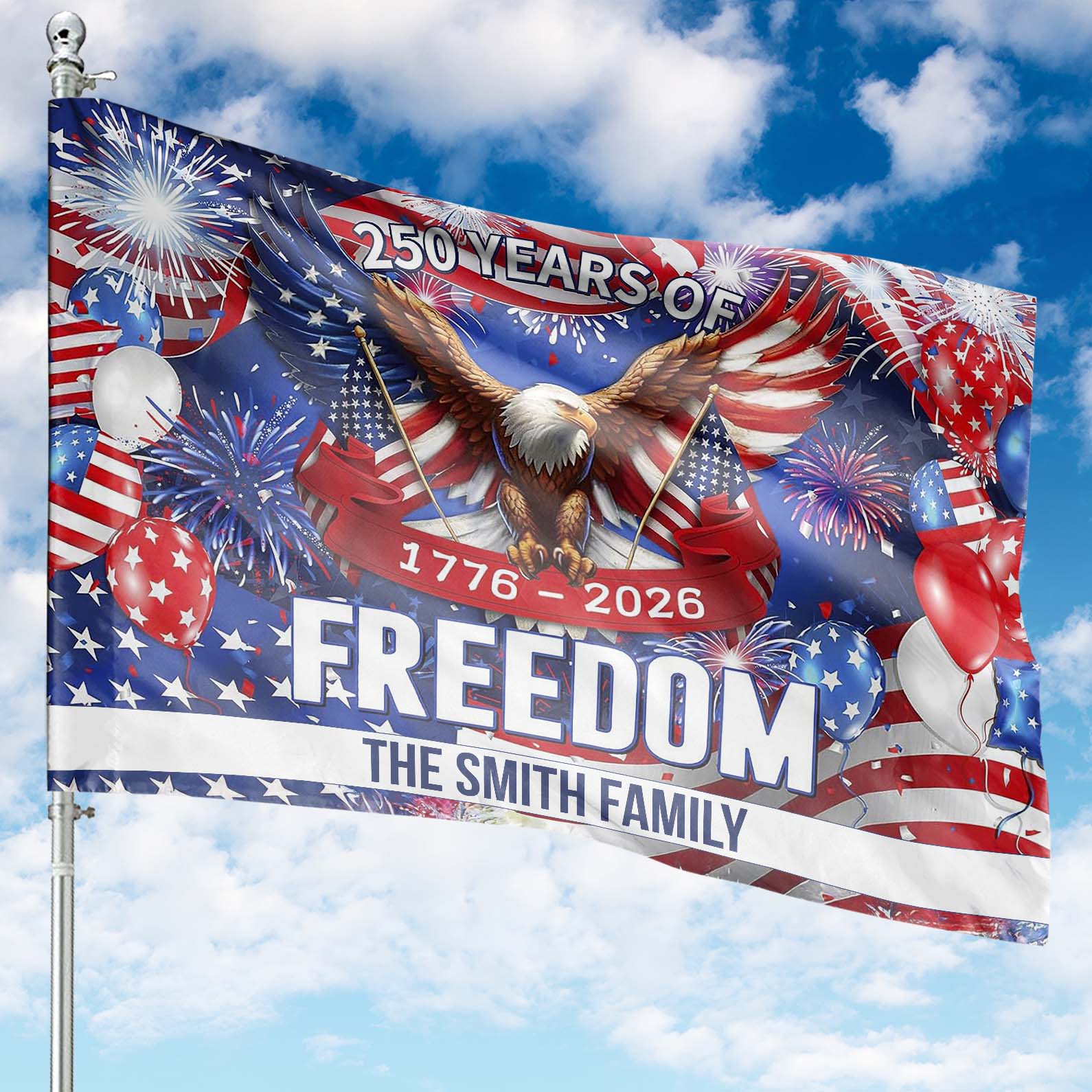 Personalize 250 Years Of Freedom Flag Custom Name 250th Anniversary Usa Patriotic House Flag