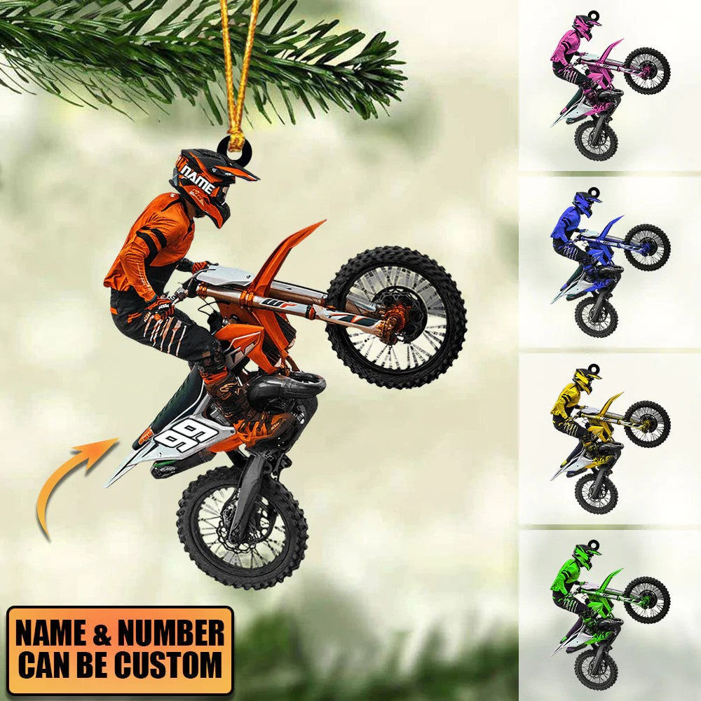 Personalize Motocross Biker Christmas Ornament Custom Shaped Flat Acrylic Motocross Ornament