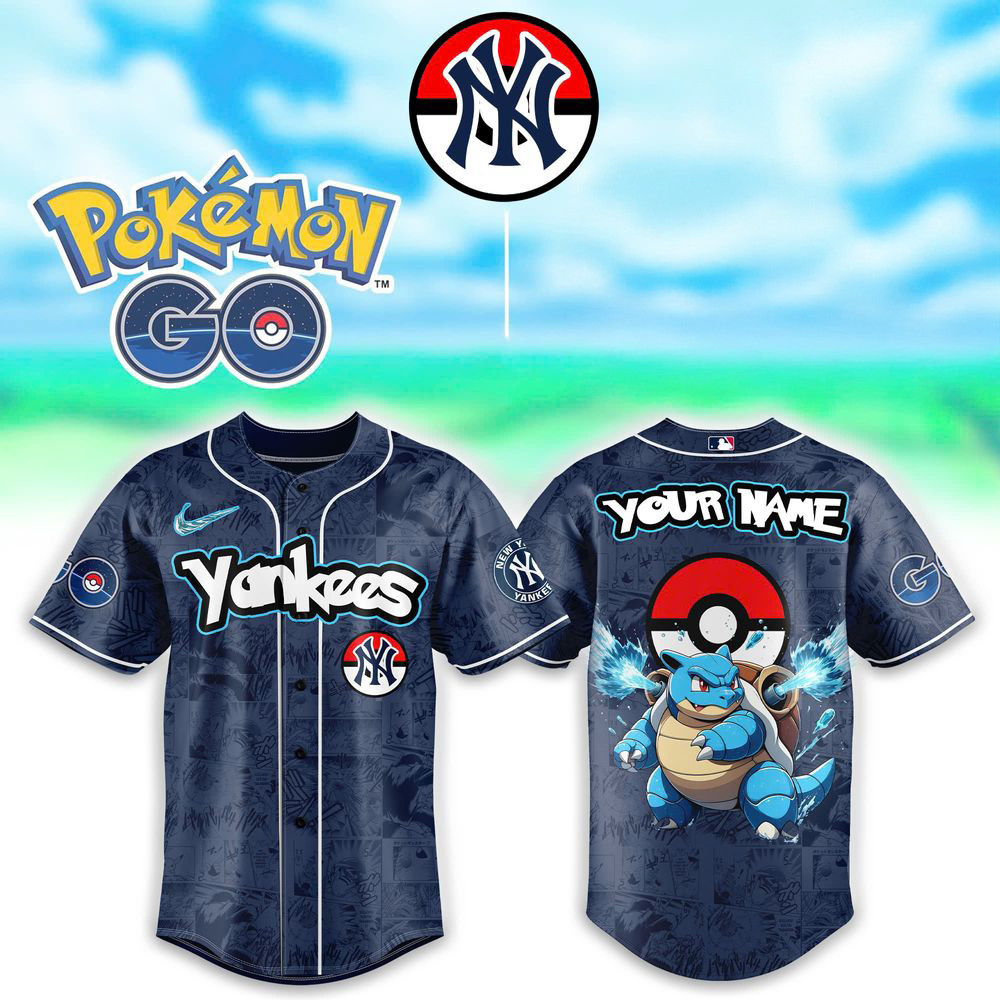 Personalize New York Yankees x Pokemon Go Blastoise Baseball Jersey Gifts For Baseball Players