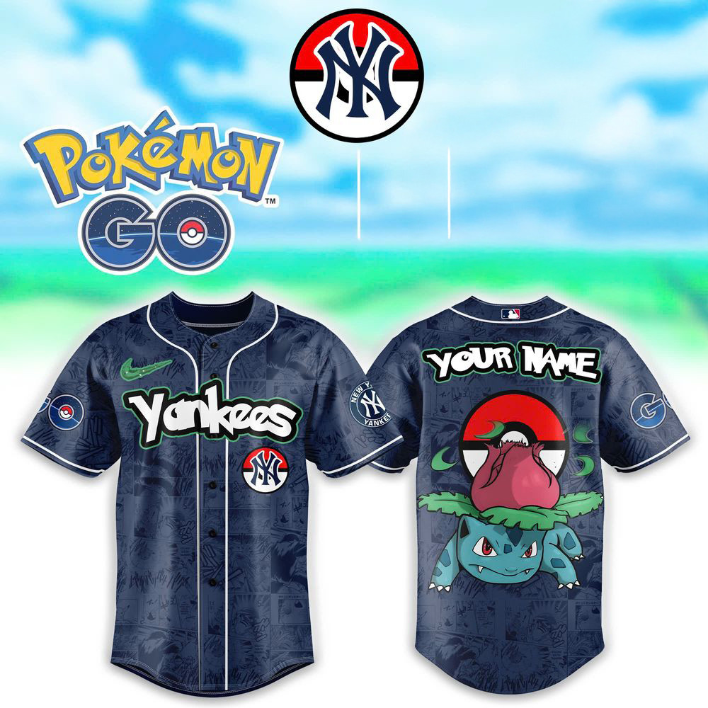 Personalize New York Yankees x Pokemon Go Bulbasaur Baseball Jersey Gift Ideas For Baseball Players