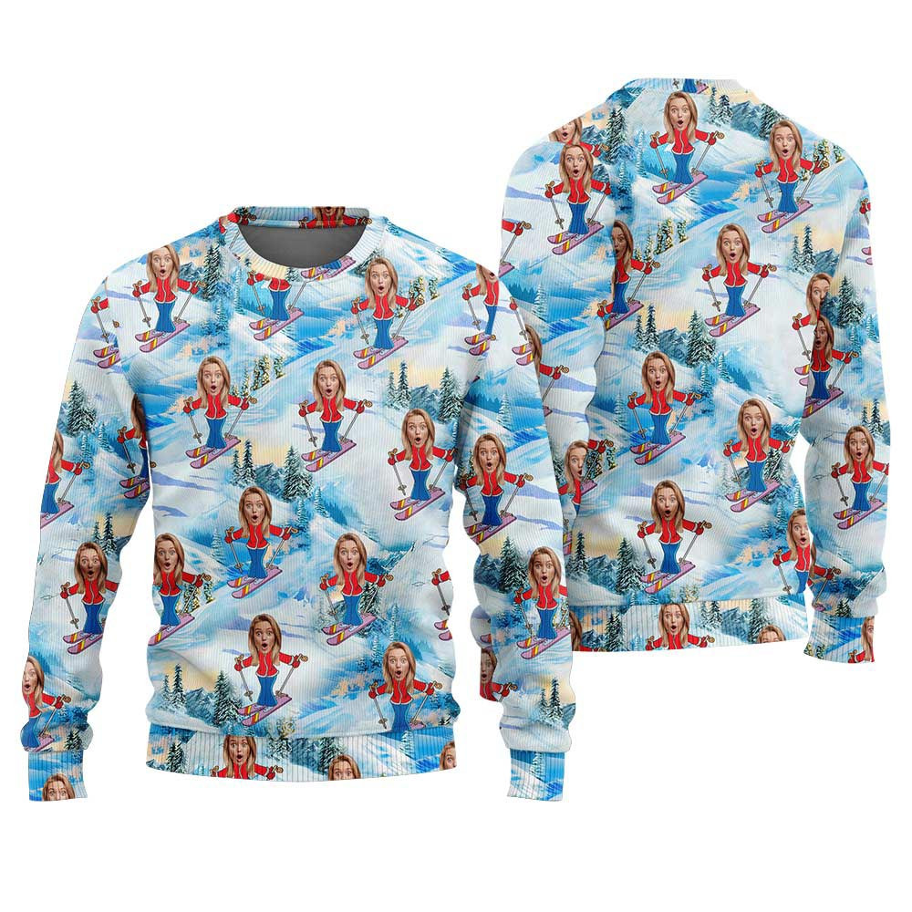 Personalize Your Ugly Christmas Sweater With Face Blue Funny Holiday Sweater