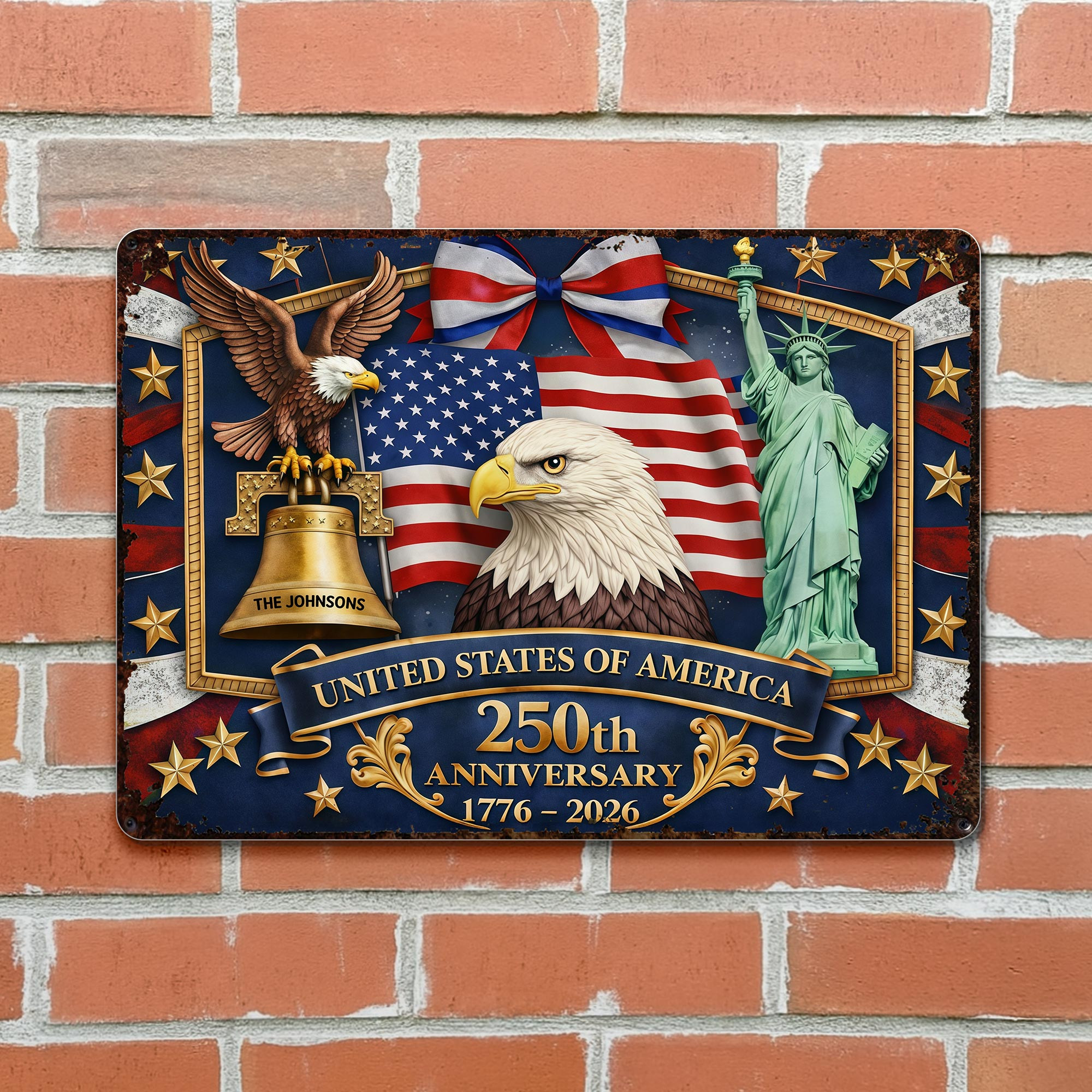 Personalized 1776 2026 250th Anniversary Bald Eagle Metal Sign Gift For Family
