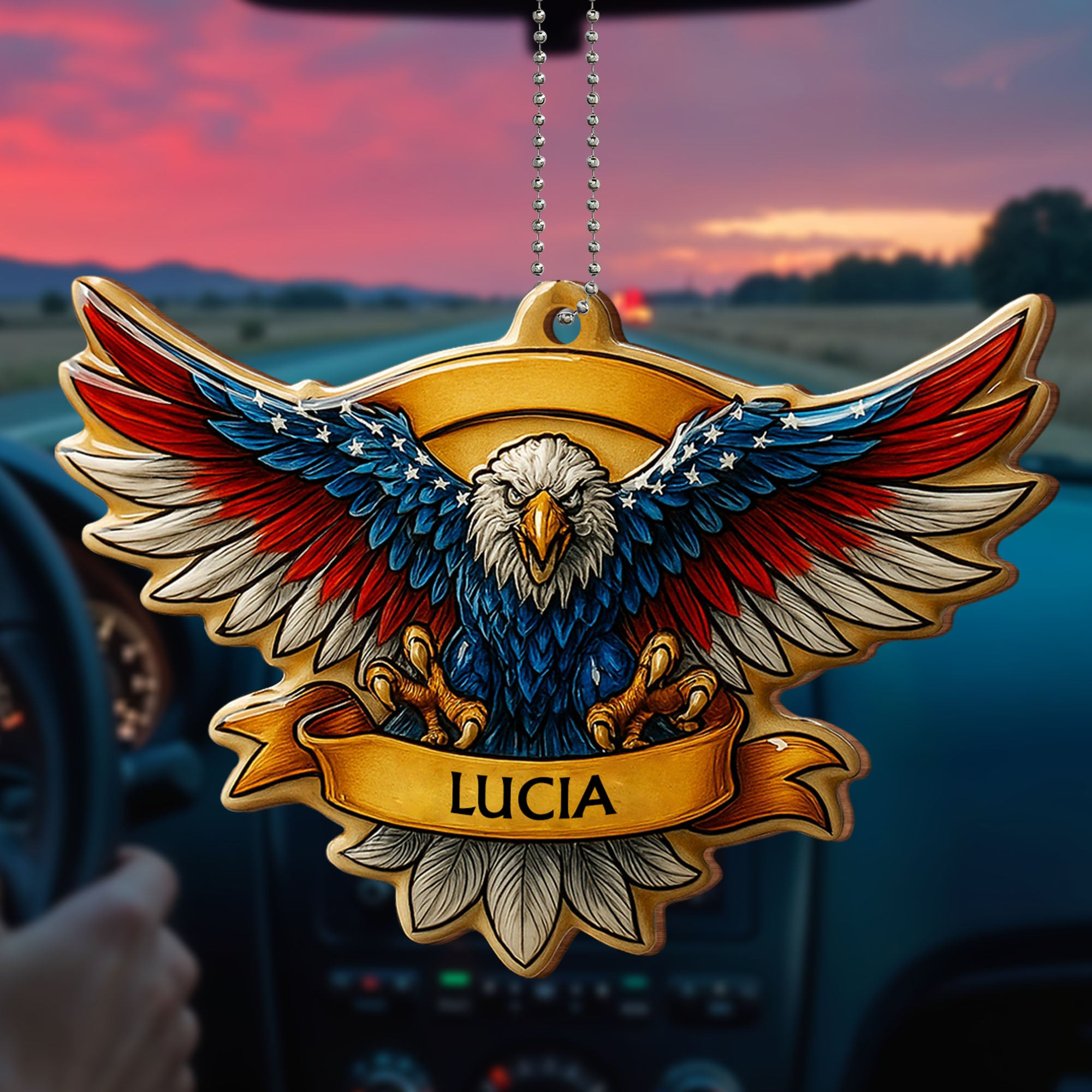 Personalized 1776 2026 250th Anniversary Eagle Flag Car Ornament Gift For Patriotic Family