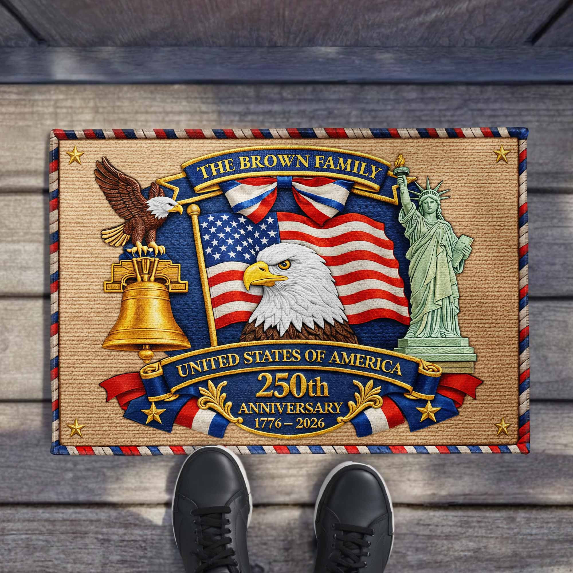 Personalized 1776 2026 250th Anniversary Eagle Flag Doormat Gift For Patriotic Neighbors