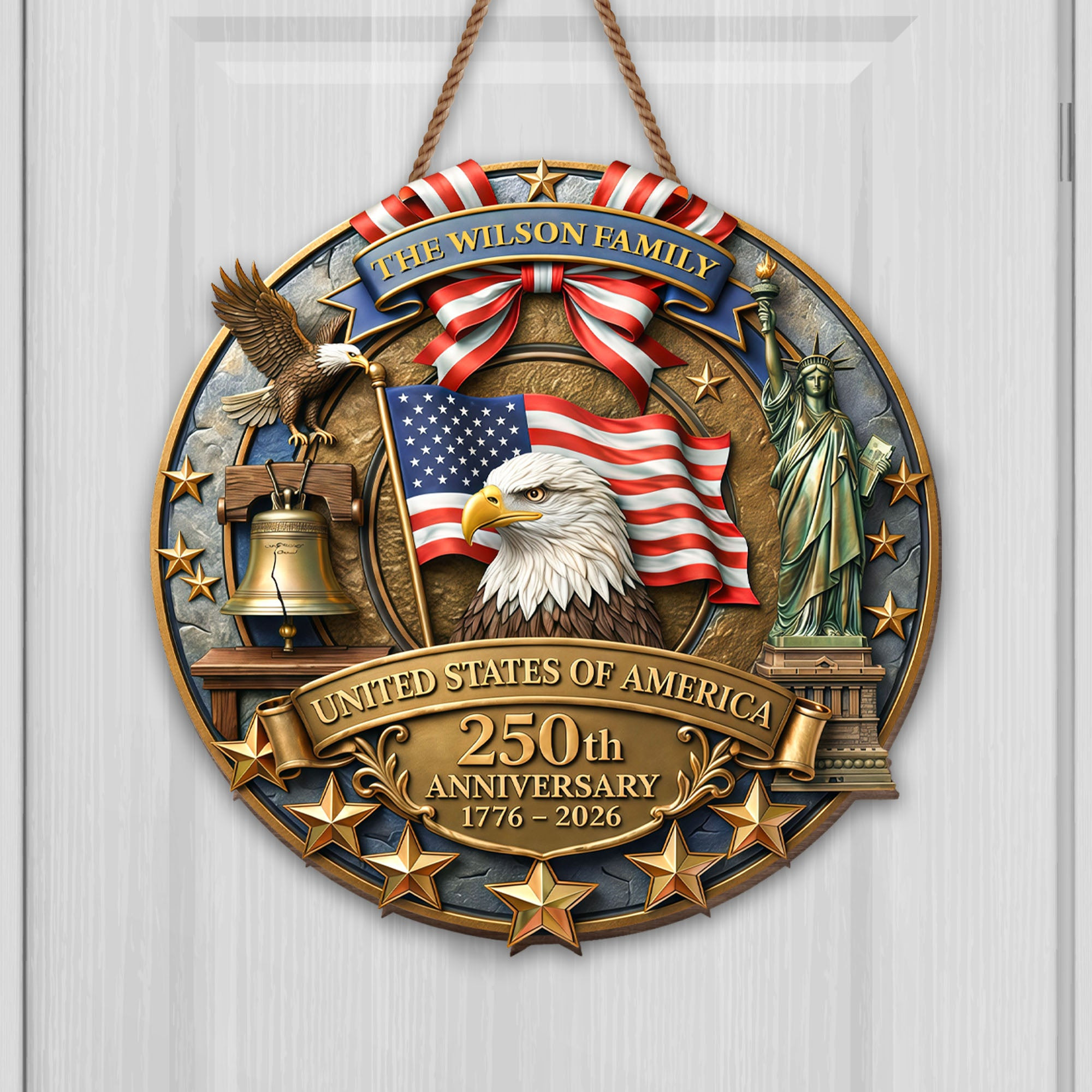 Personalized 1776 2026 250th Anniversary Eagle Flag Eagle Door Sign Gift For Patriotic Dad
