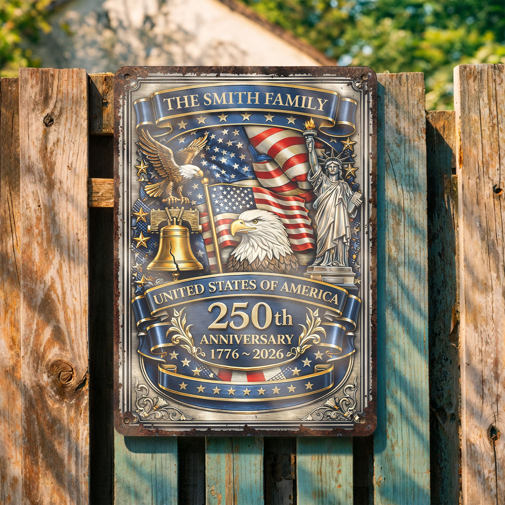 Personalized 1776 2026 250th Anniversary Eagle Flag Family Metal Sign Anniversary Gift Ideas