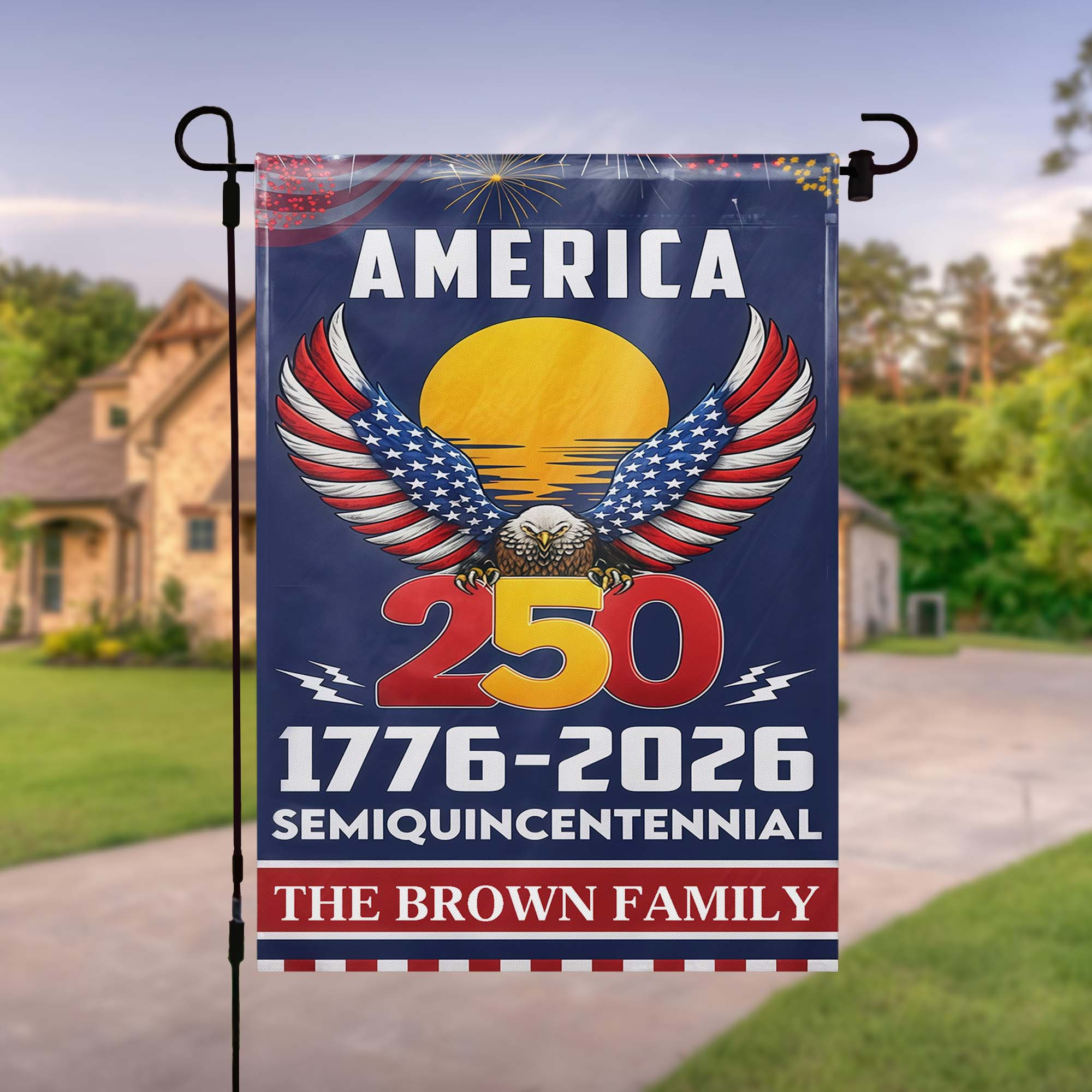 Personalized 1776 2026 250th Anniversary Eagle Flag House Flag Gift For Patriotic Family