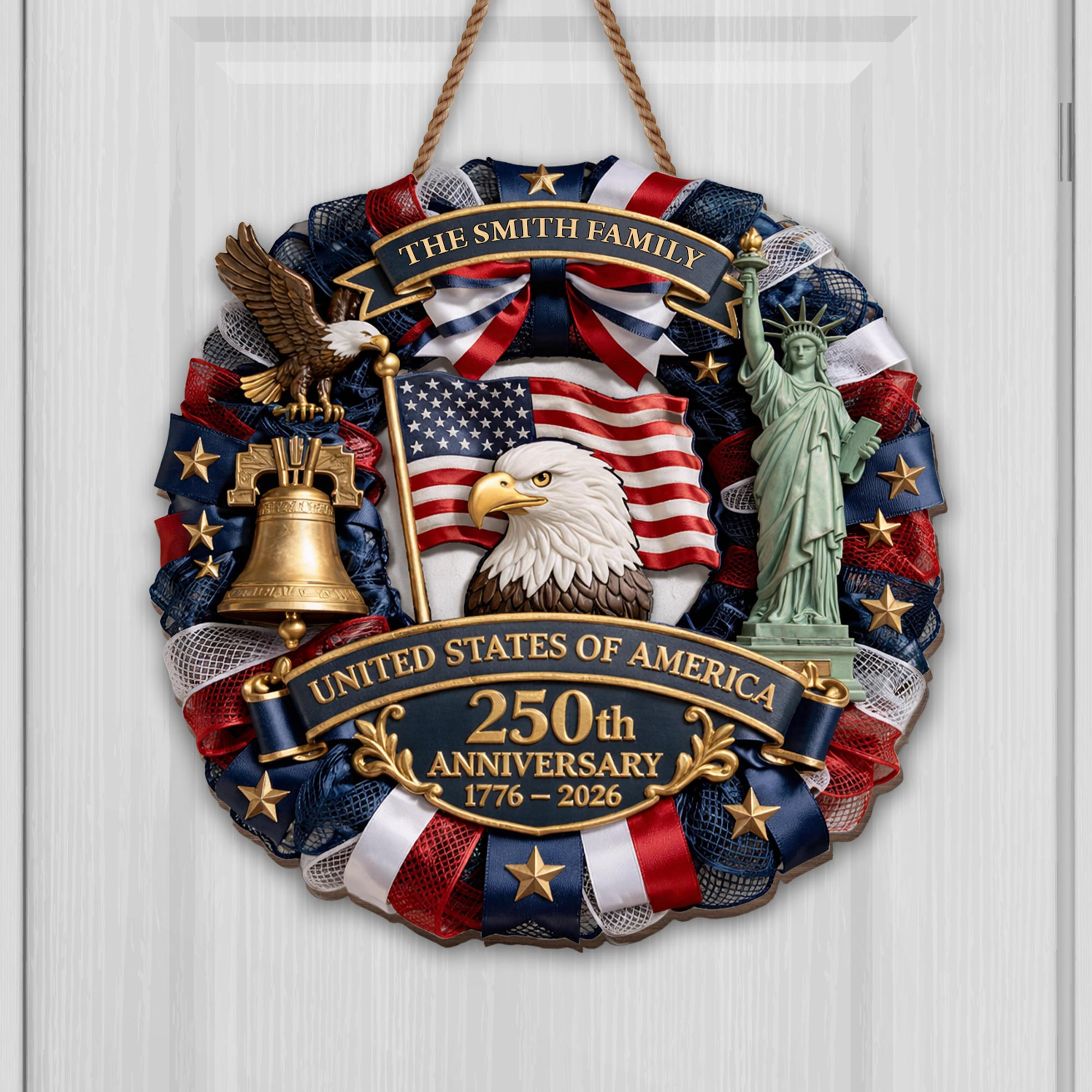 Personalized 1776 2026 250th Anniversary Eagle Flag Liberty Bell Door Sign Patriotic Gift Ideas
