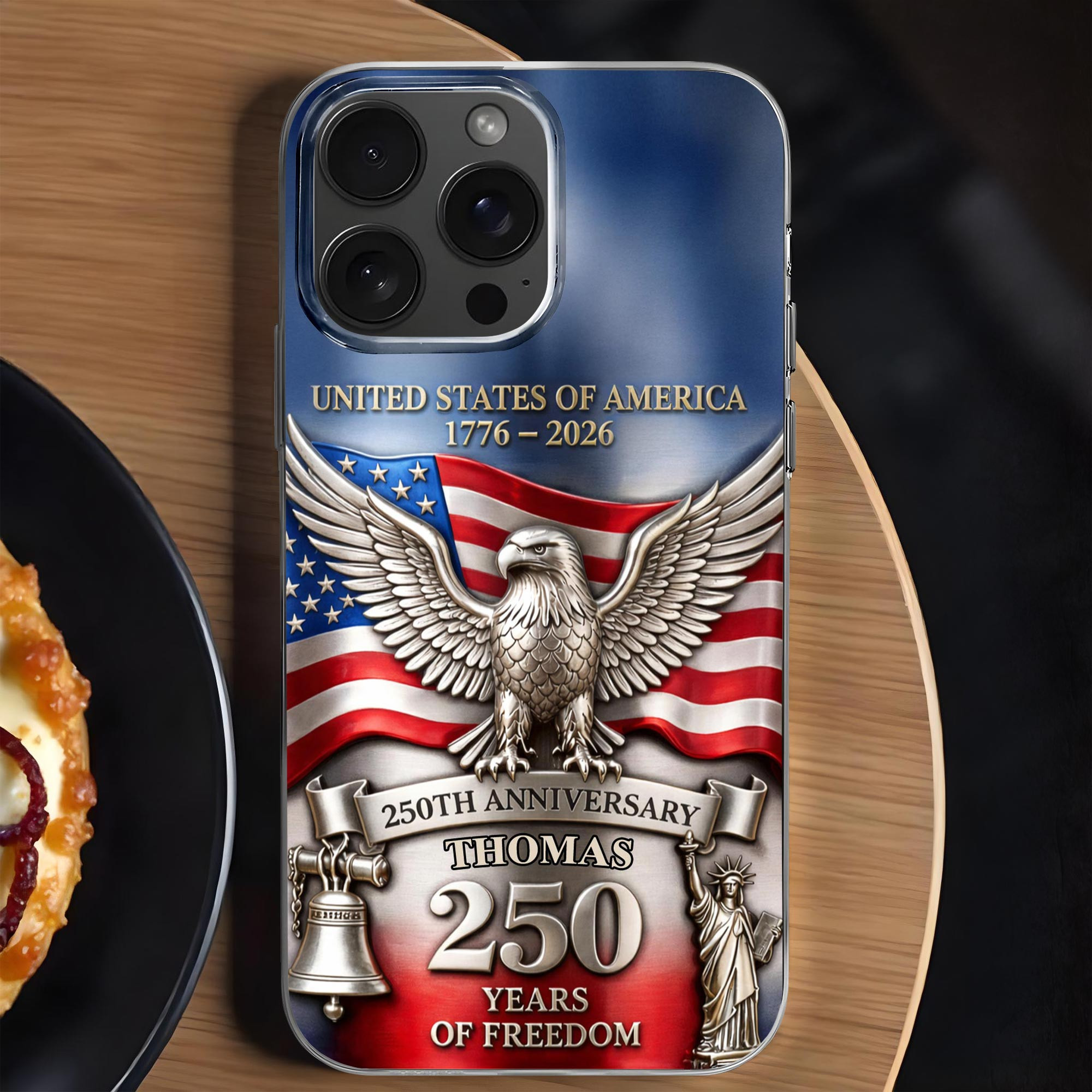 Personalized 1776 2026 250th Anniversary Eagle Flag Liberty Bell Phone Case Gift Idea For Father