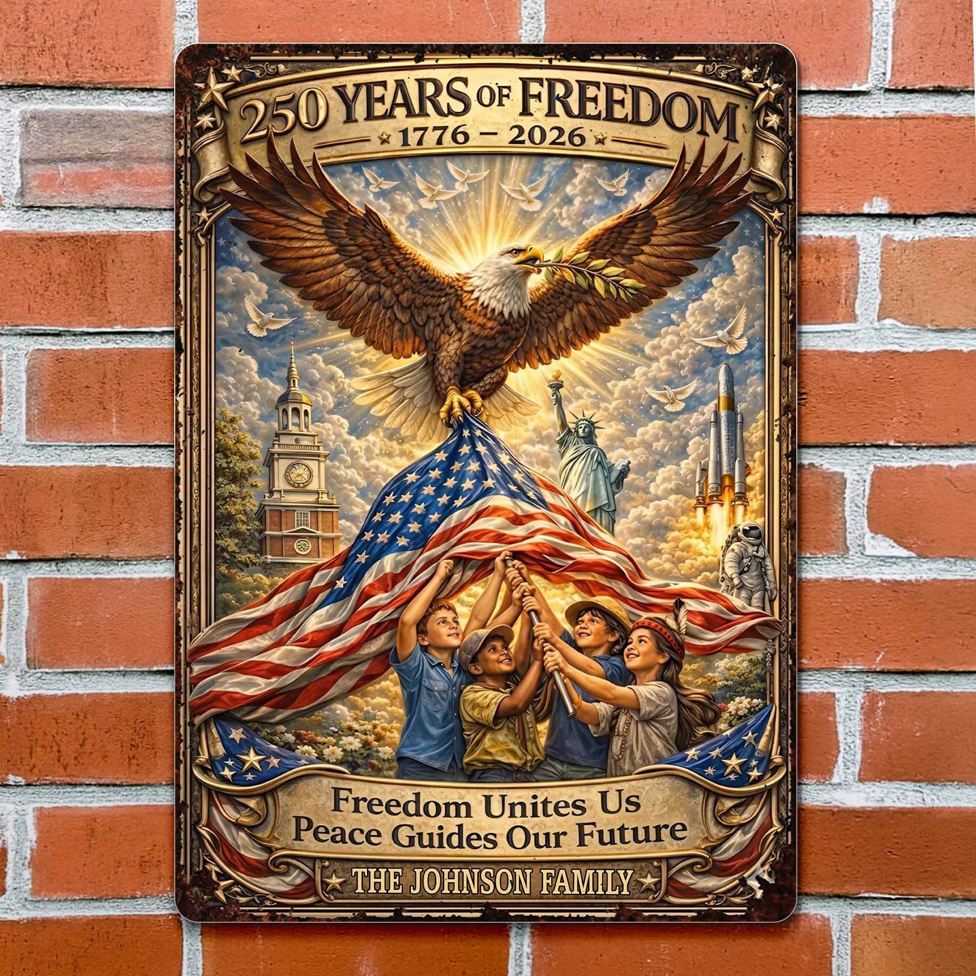 Personalized 1776 2026 250th Anniversary Eagle Flag Metal Sign Freedom Gift For Family Patriotic
