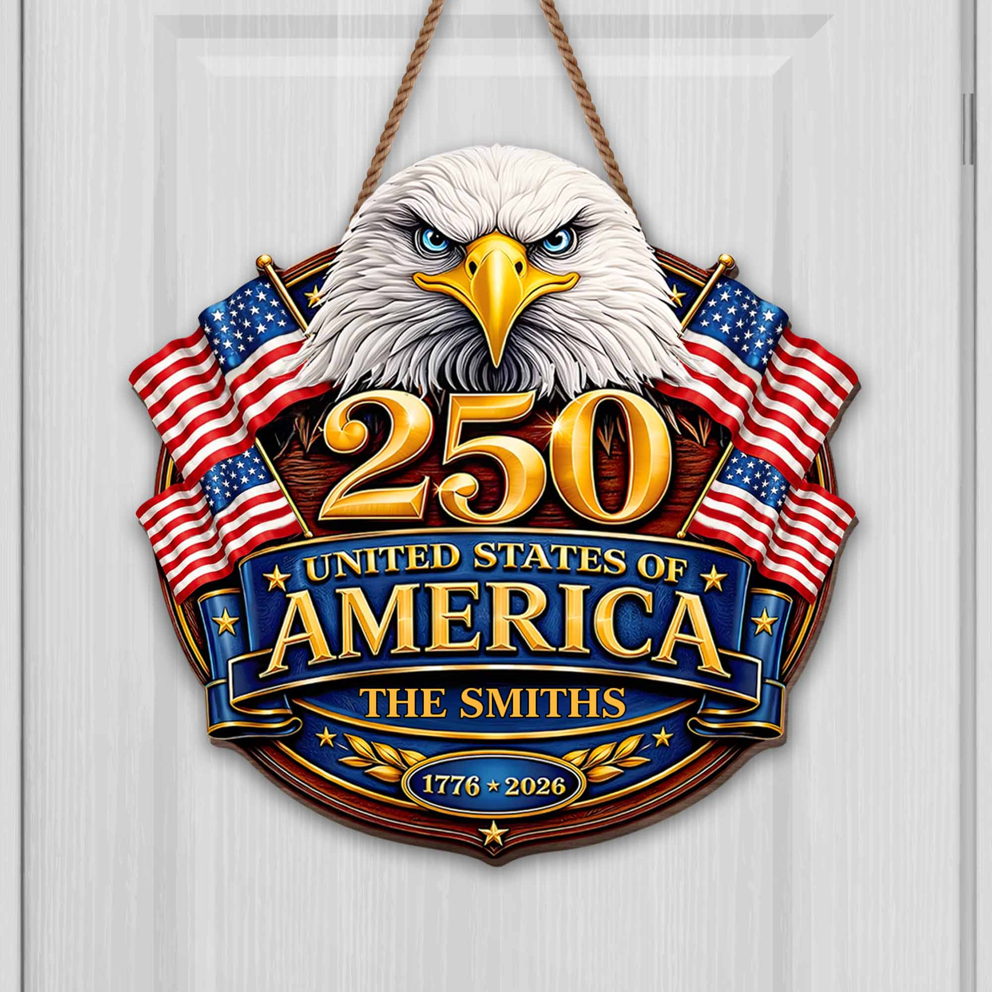 Personalized 1776 2026 250th Anniversary Eagle Flag Patriotic Door Sign Gift For Fans